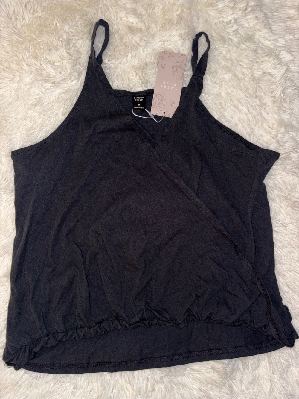 Emily Rose Black Wrap-Front Cami with Gathered Hem